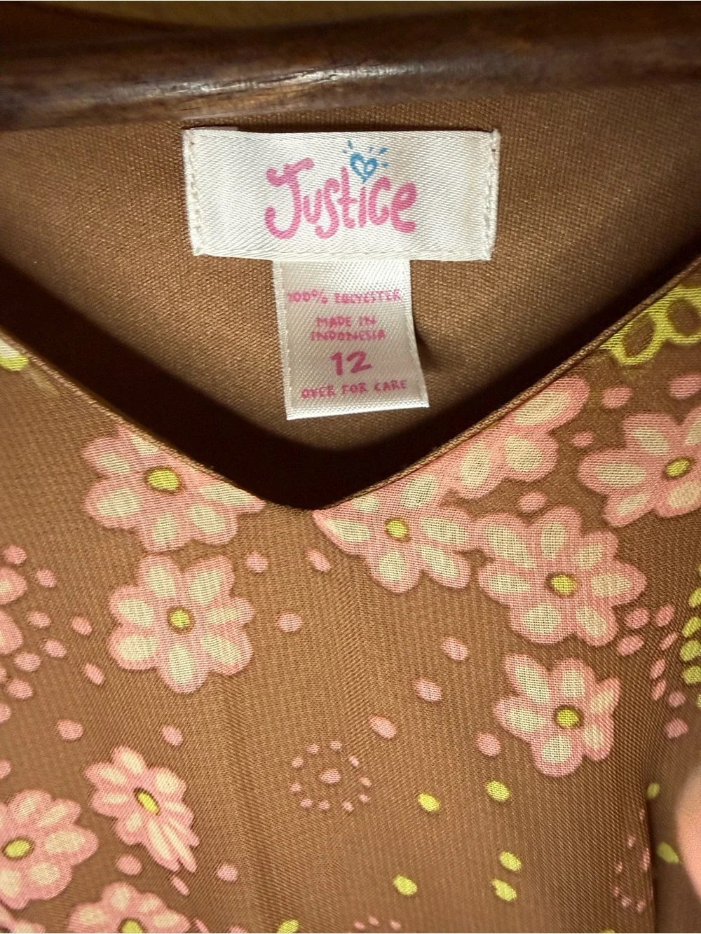 Justice Brown Floral Dress with Pink Sash